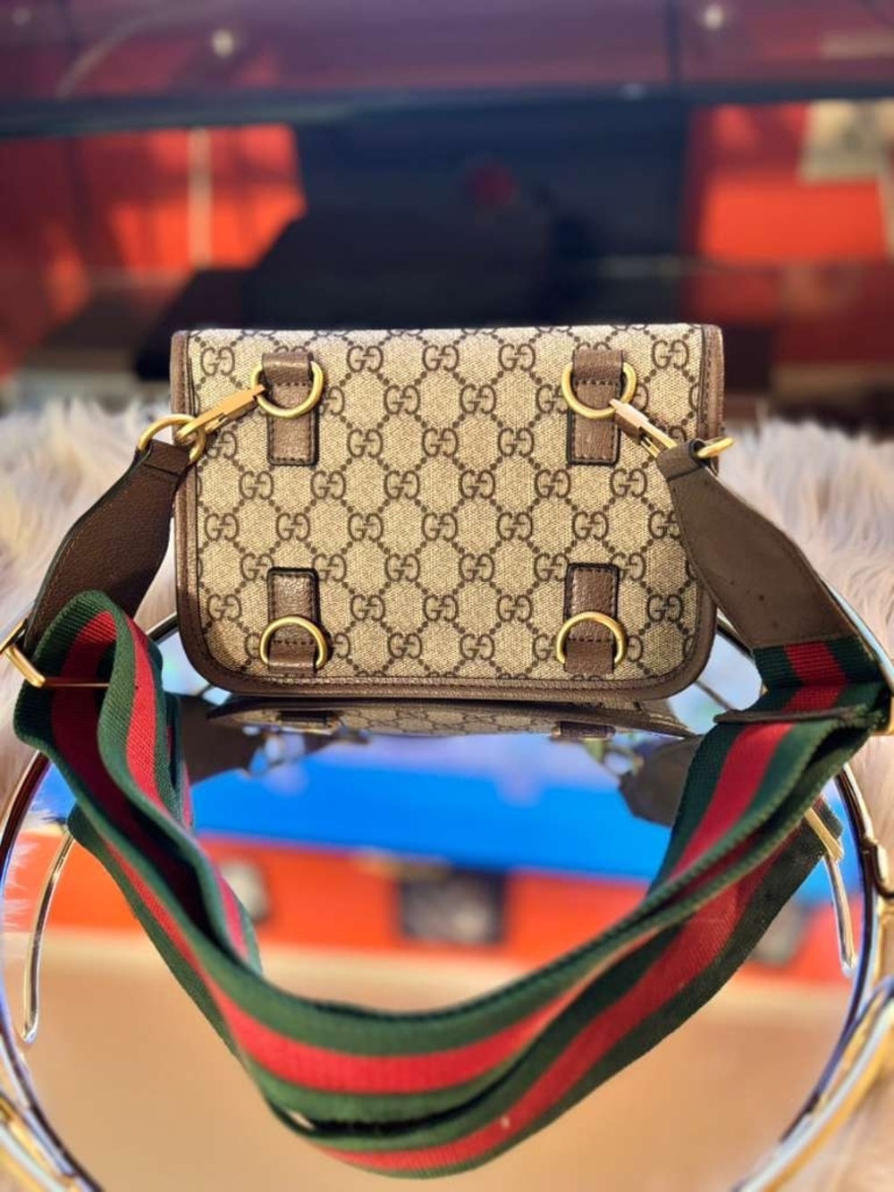 Gucci GG Supreme Canvas Crossbody Bag with Web Stripe - Picture 2 of 4